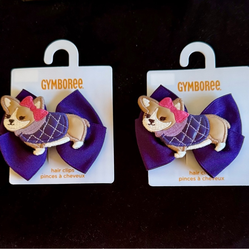 NWT GYMBOREE barrettes purple bows with puppy dogs